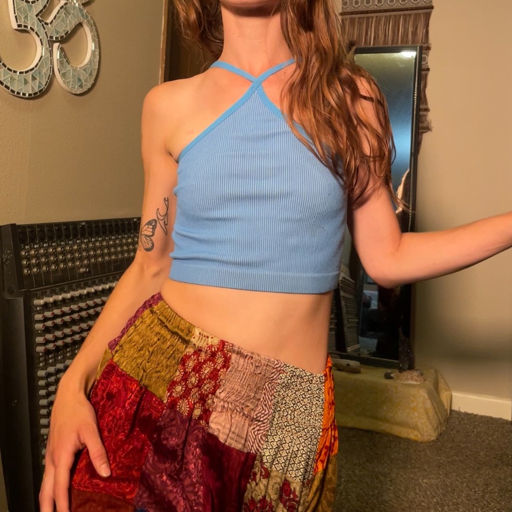 Blue crop top, strange but fun